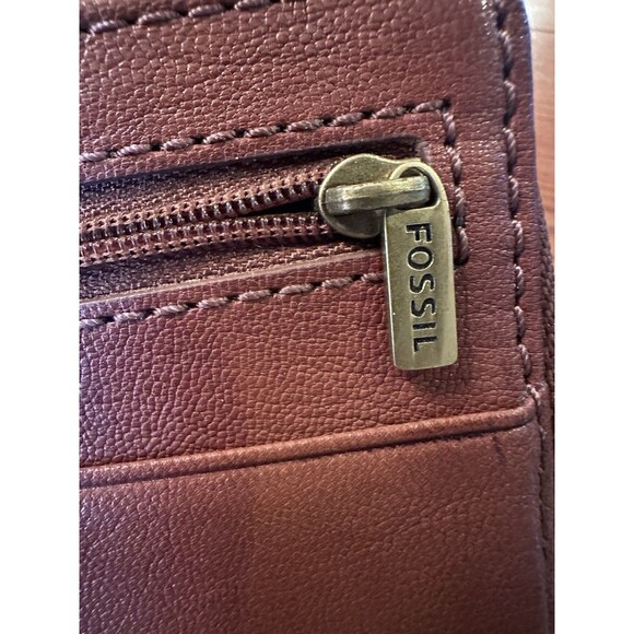 Vintage Fossil 1954 Brown Leather Wallet Wristlet Organizer Clutch - Picture 7 of 12
